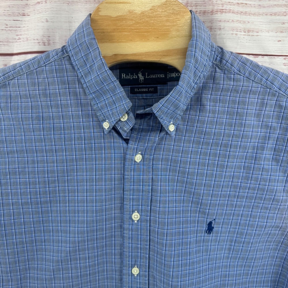 Ralph Lauren Shirt Mens 2XL Classic Fit Blue Plaid Button Down18 Long Sleeve